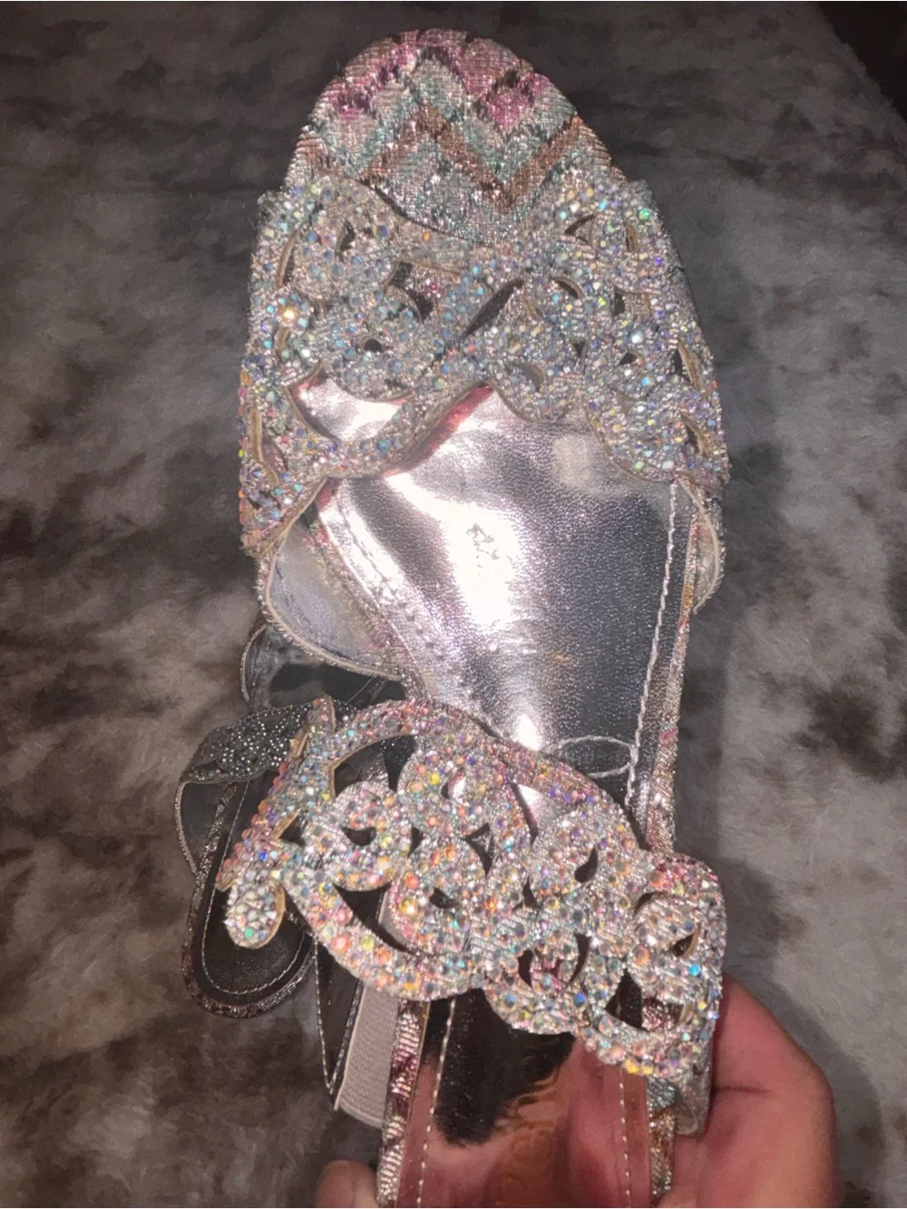 J.Renee Silver Multicolor Crystal Slide Heels